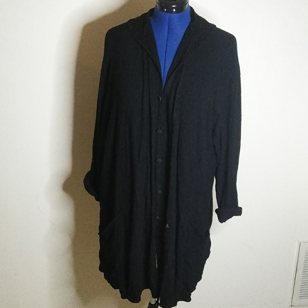 Long black lightweight bottom front cardigan